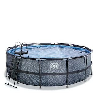 EXIT Stone piscine ø427x122cm avec pompe filtre &agrave; sable - gris