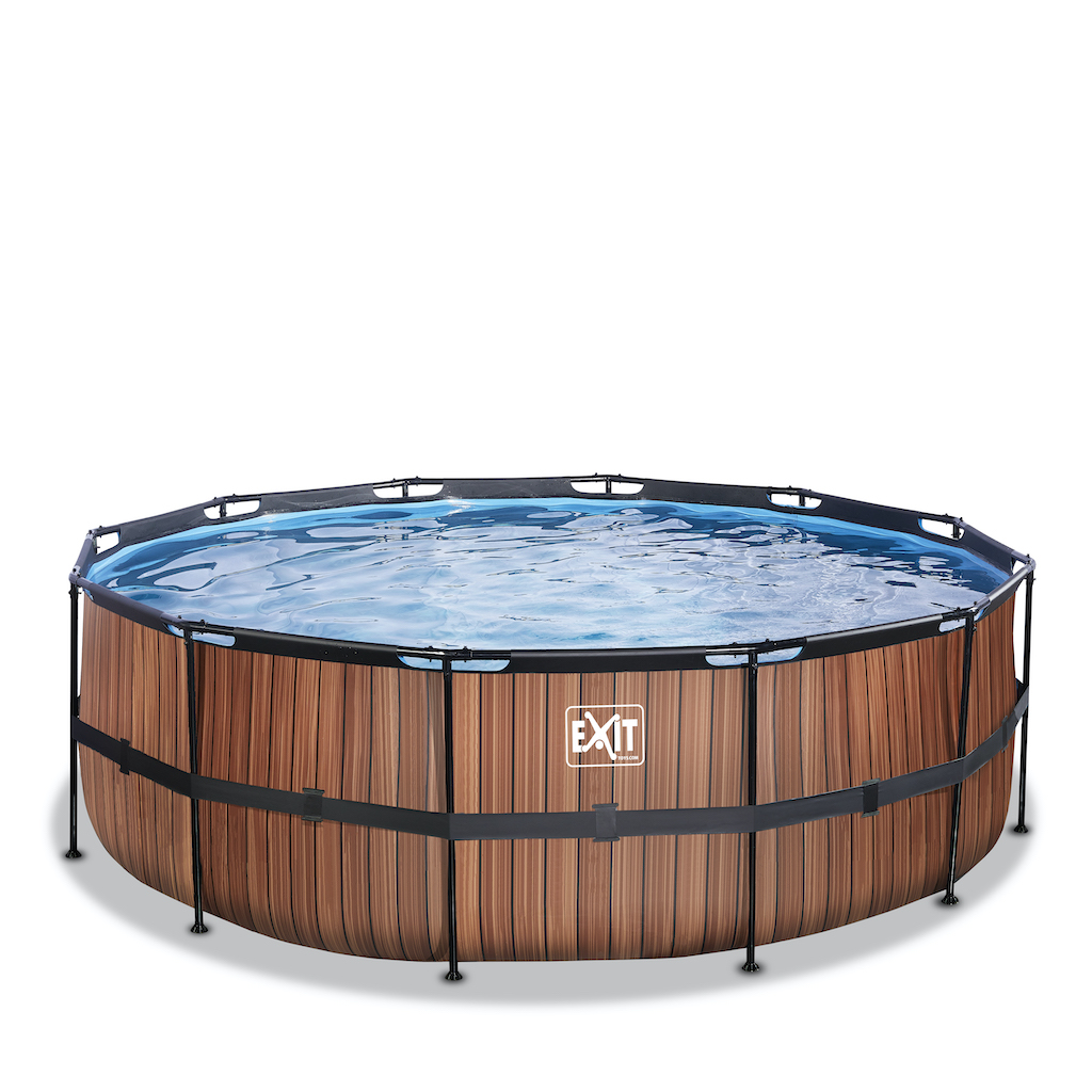 EXIT Piscine bois diamètre 427x122cm avec pompe filtre à sable - marron