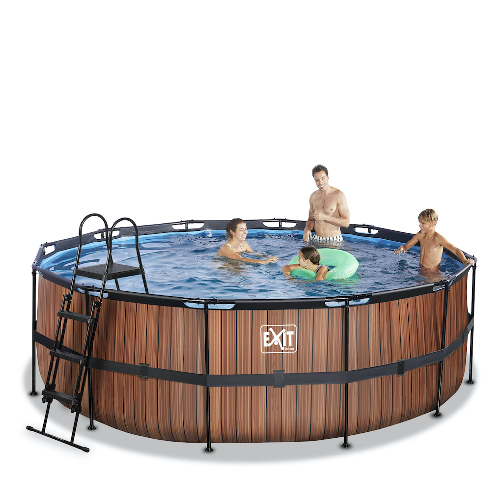 EXIT Wood zwembad diameter 427x122cm met zandfilterpomp - bruin
