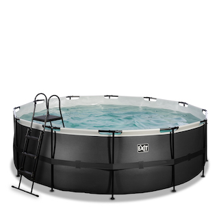 EXIT Piscine en cuir noir ø427x122cm avec pompe filtre &agrave; sable - noir