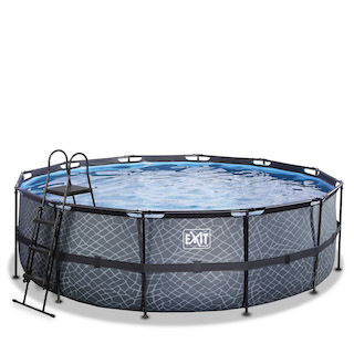 EXIT Stone piscine ø450x122cm avec pompe filtre &agrave; sable - gris