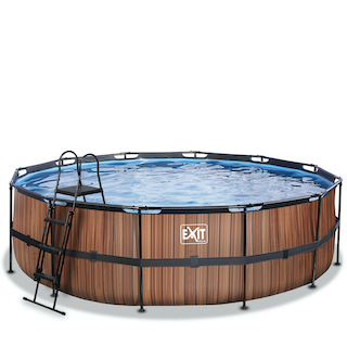EXIT Piscine bois ø488x122cm avec pompe filtre &agrave; sable - marron