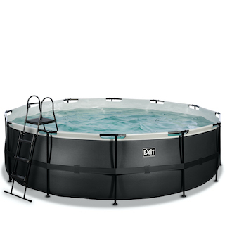 EXIT Piscine en cuir noir ø488x122cm avec pompe filtre &agrave; sable - noir