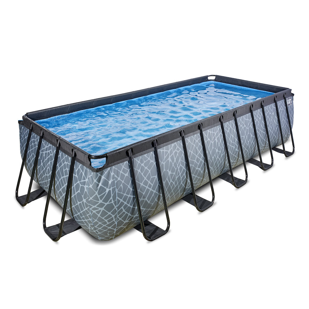 EXIT Piscine en pierre 540x250x122cm avec pompe filtre à sable - grise