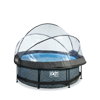 EXIT Stone piscine ø244x76cm avec auvent et pompe de filtration - gris