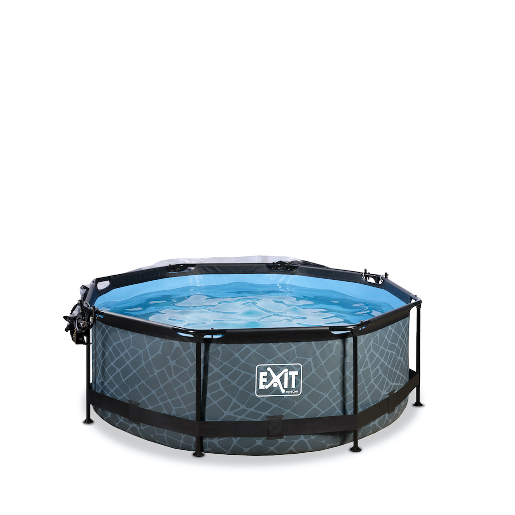EXIT Stone piscine diamètre 244x76cm avec couverture et pompe de filtration - gris