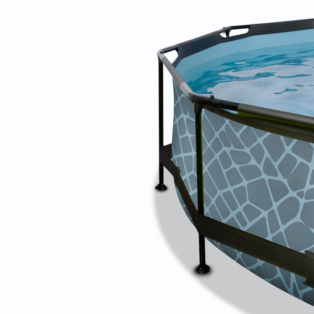 EXIT Stone piscine diamètre 244x76cm avec couverture et pompe de filtration - gris