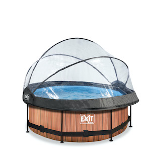EXIT Wood zwembad ø244x76cm met overkapping en filterpomp - bruin