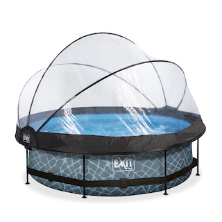 EXIT Stone piscine ø300x76cm avec auvent et pompe de filtration - gris