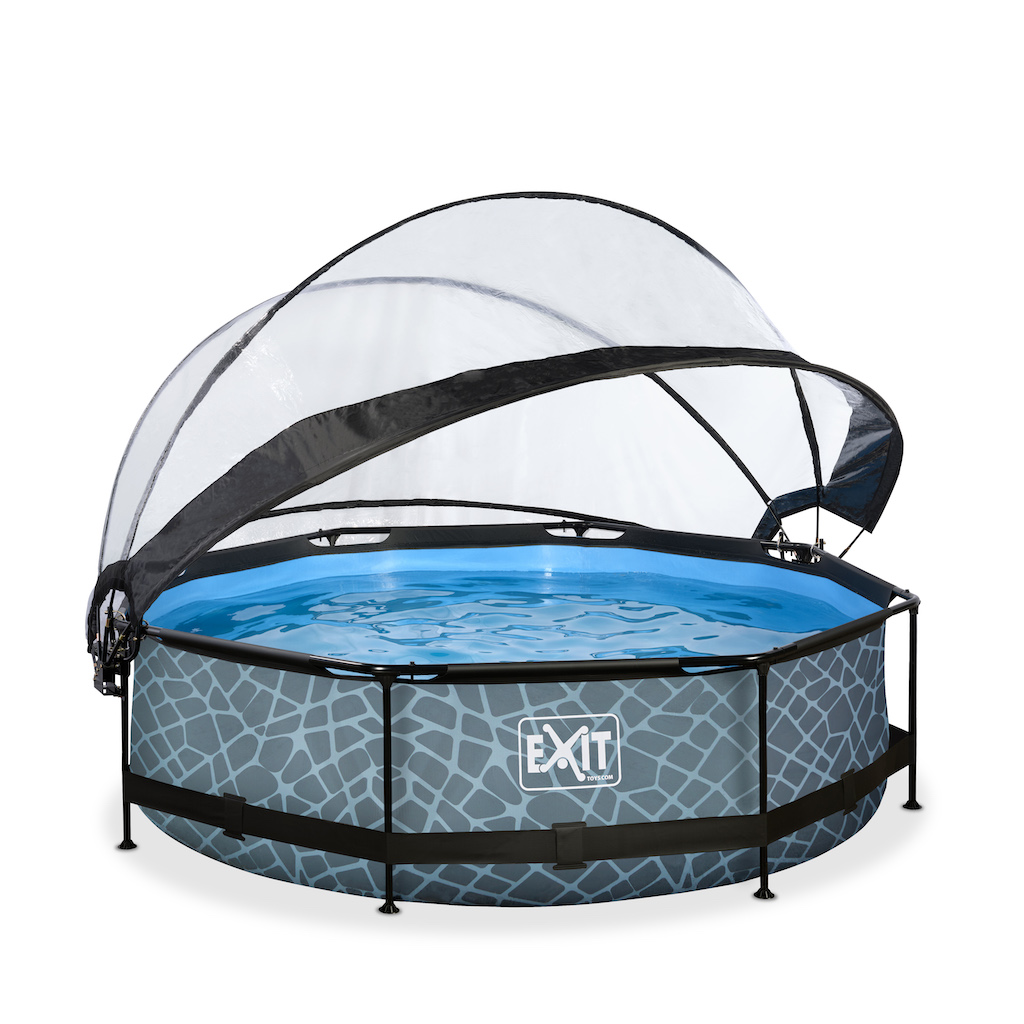 EXIT Stone piscine diamètre 300x76cm avec couverture et pompe de filtration - gris
