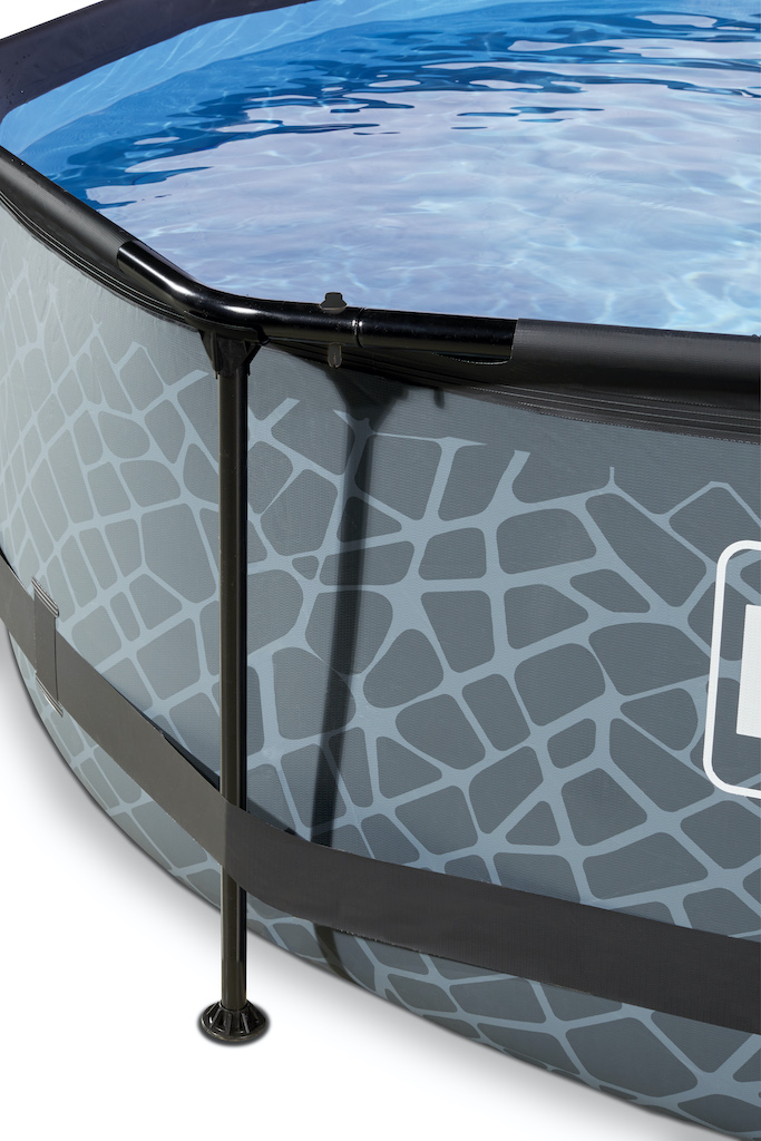 EXIT Stone piscine diamètre 300x76cm avec couverture et pompe de filtration - gris