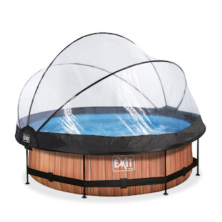 EXIT Piscine bois ø300x76cm avec auvent et pompe filtrante - marron
