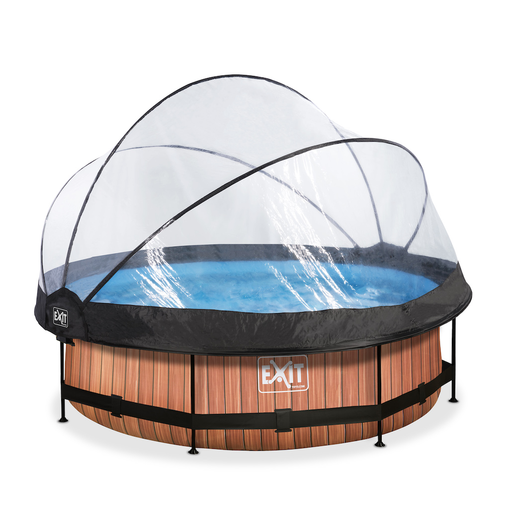 EXIT Wood zwembad &#248;300x76cm met overkapping en filterpomp - bruin