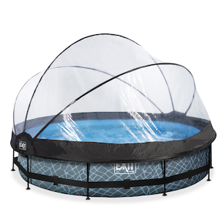 EXIT Stone piscine ø360x76cm avec auvent et pompe de filtration - gris