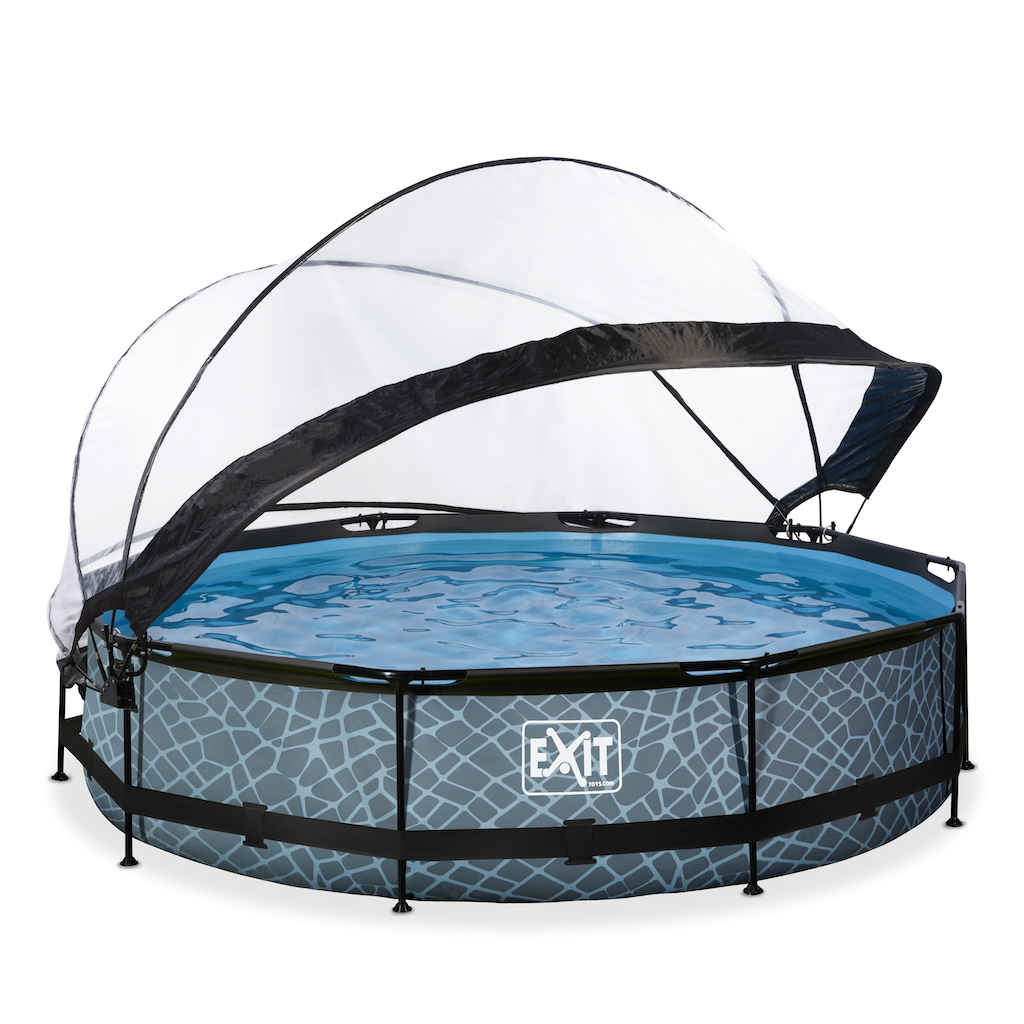 EXIT Stone piscine diamètre 360x76cm avec couverture et pompe de filtration - gris