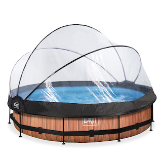 EXIT Piscine bois ø360x76cm avec auvent et pompe filtrante - marron
