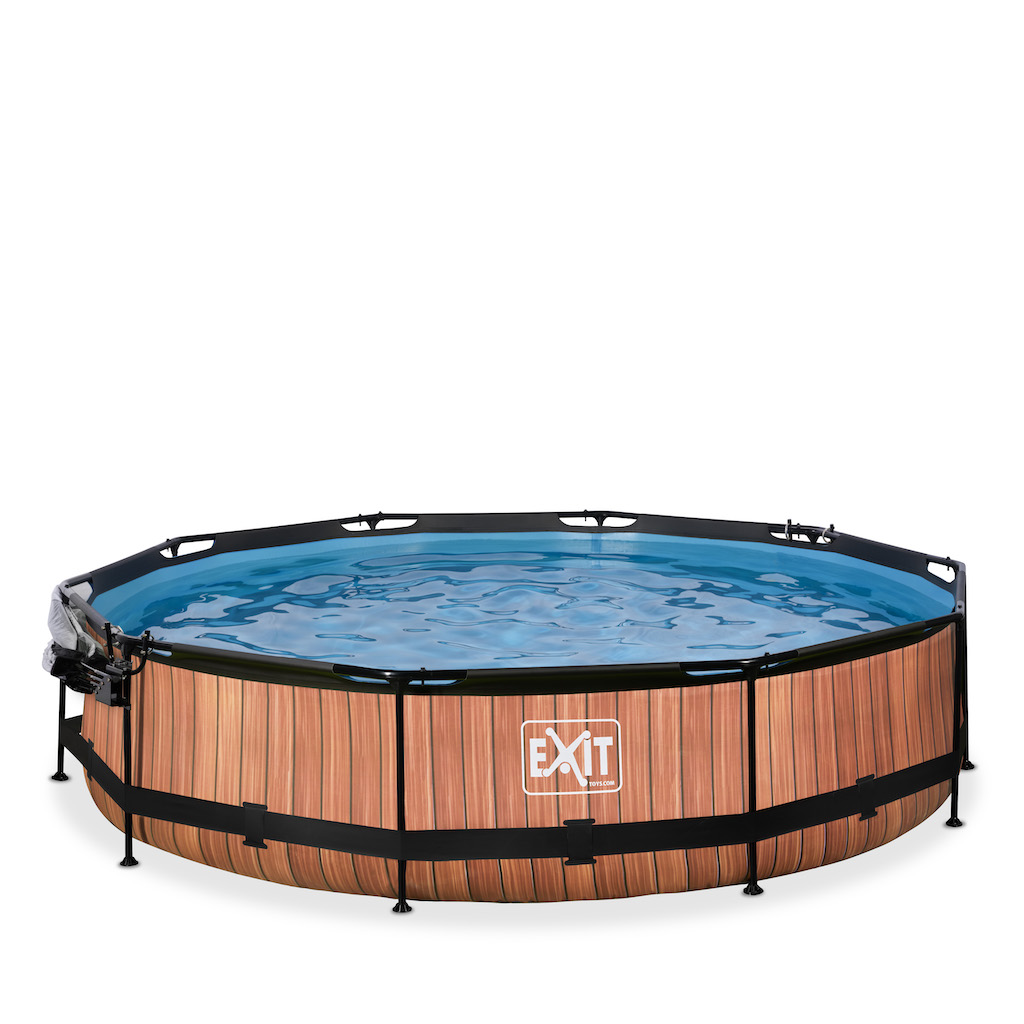 EXIT Piscine bois diamètre 360x76cm avec couverture et pompe de filtration - marron