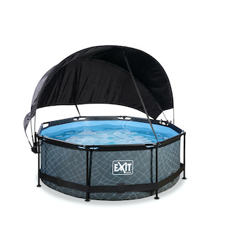 EXIT Stone piscine ø244x76cm avec toile d'ombrage et pompe &agrave; filtre - gris