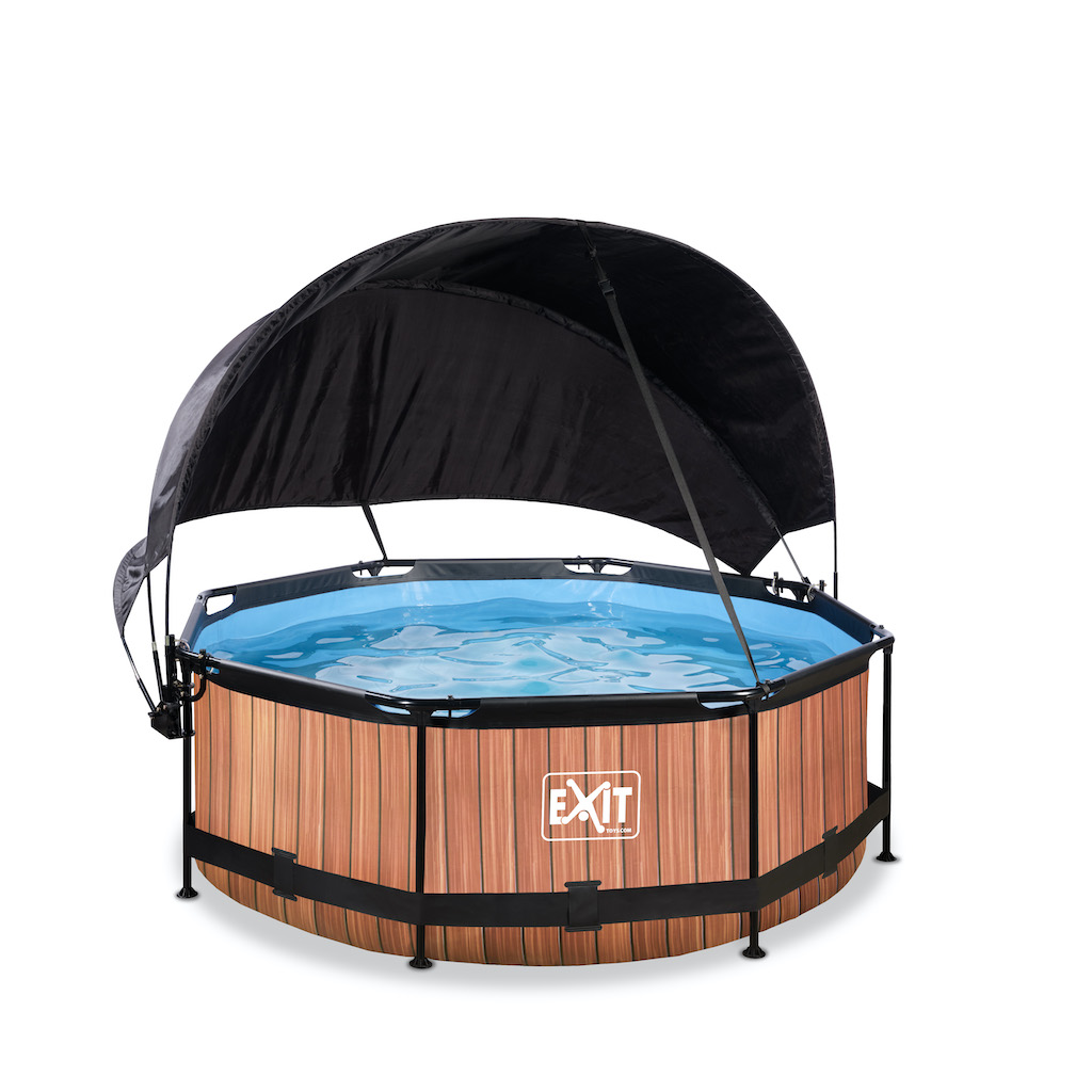 EXIT Wood zwembad &#248;244x76cm met schaduwdoek en filterpomp - bruin