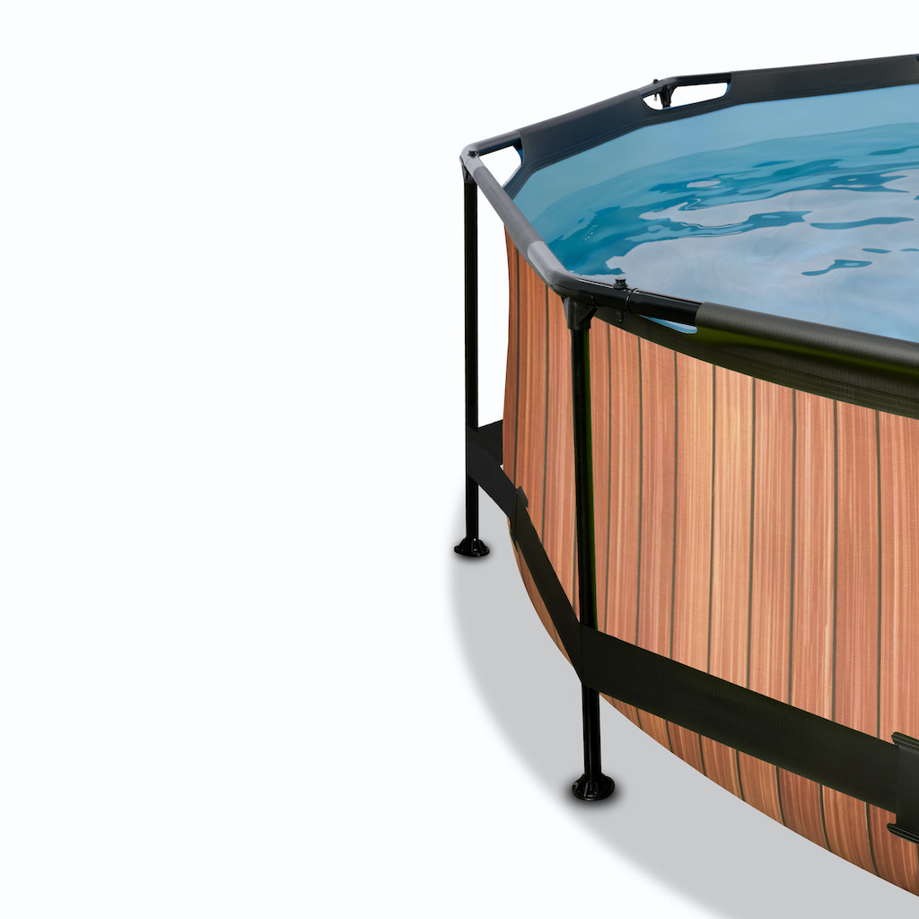 EXIT Wood zwembad ø244x76cm met schaduwdoek en filterpomp - bruin
