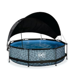 EXIT Stone piscine ø300x76cm avec toile d'ombrage et pompe filtrante - gris