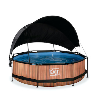 EXIT Piscine bois ø300x76cm avec toile d'ombrage et pompe filtrante - marron