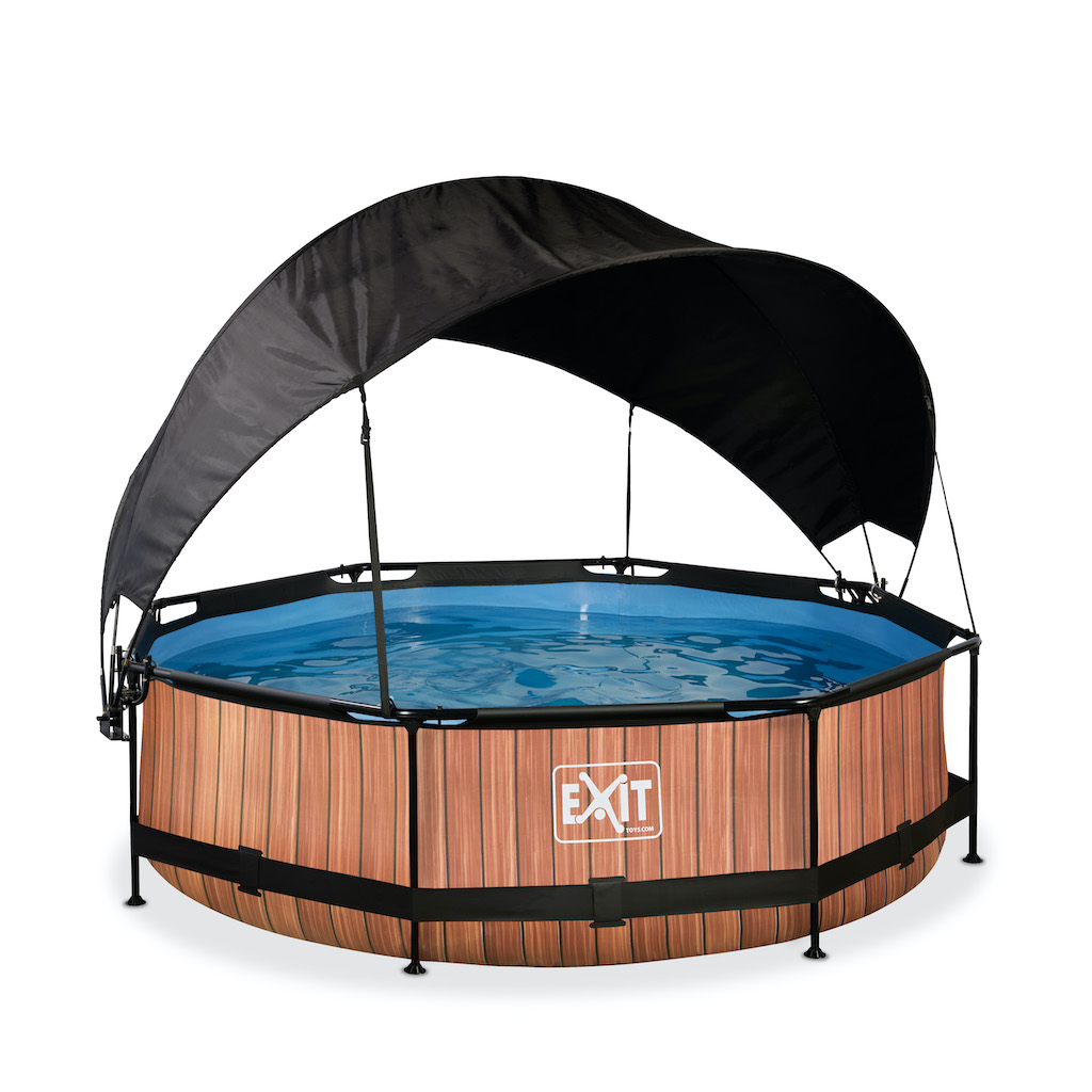 EXIT Wood zwembad ø300x76cm met schaduwdoek en filterpomp - bruin