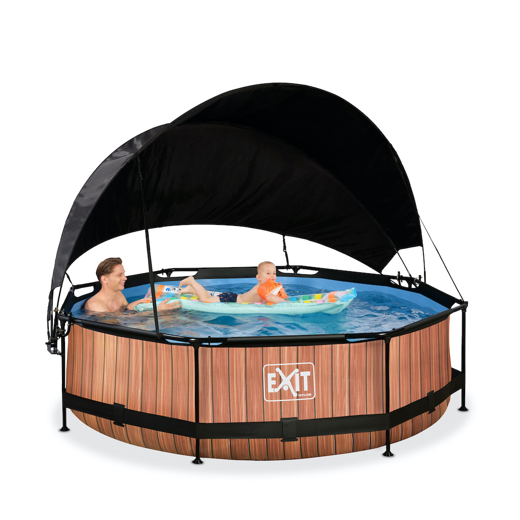 EXIT Wood zwembad Â—cm met schaduwdoek en filterpomp - bruin
