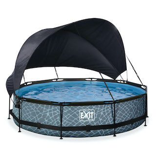 EXIT Stone piscine ø360x76cm avec toile d'ombrage et pompe &agrave; filtre - gris