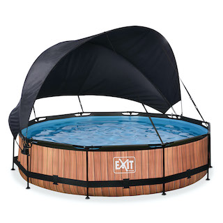 EXIT Wood zwembad ø360x76cm met schaduwdoek en filterpomp - bruin