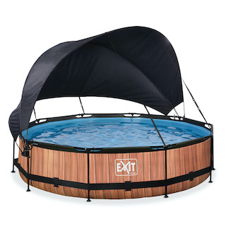EXIT Piscine bois ø360x76cm avec toile d'ombrage et pompe filtrante - marron