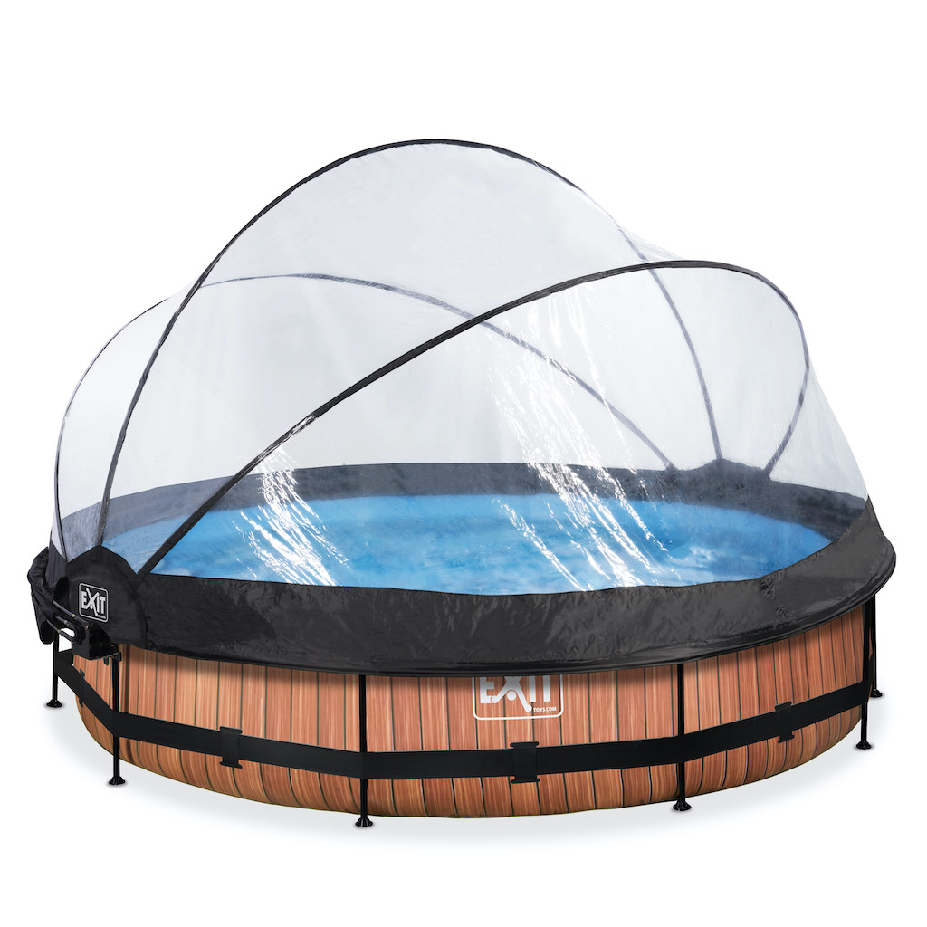 EXIT Wood zwembad Â—cm met overkapping, schaduwdoek en filterpomp - bruin
