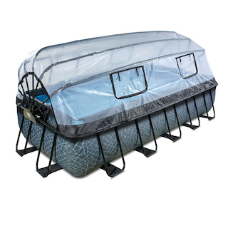EXIT Stone piscine 540x250cm avec couvercle et pompe &agrave; sable - gris