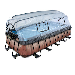 EXIT Piscine bois 540x250cm avec couvercle et pompe &agrave; sable - marron
