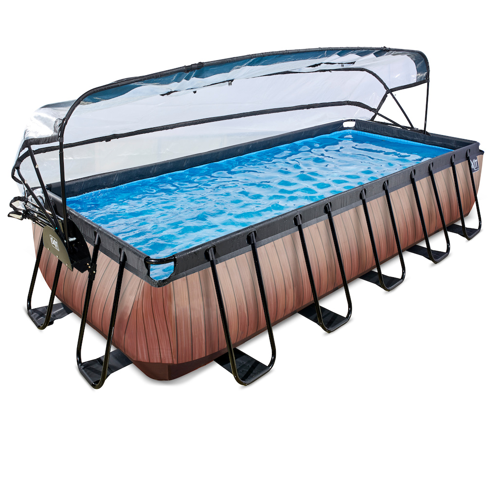 EXIT Wood zwembad 540x250cm met overkapping en zandfilterpomp - bruin