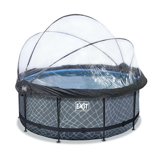 EXIT Stone piscine ø360x122cm avec auvent et pompe filtre &agrave; sable - gris