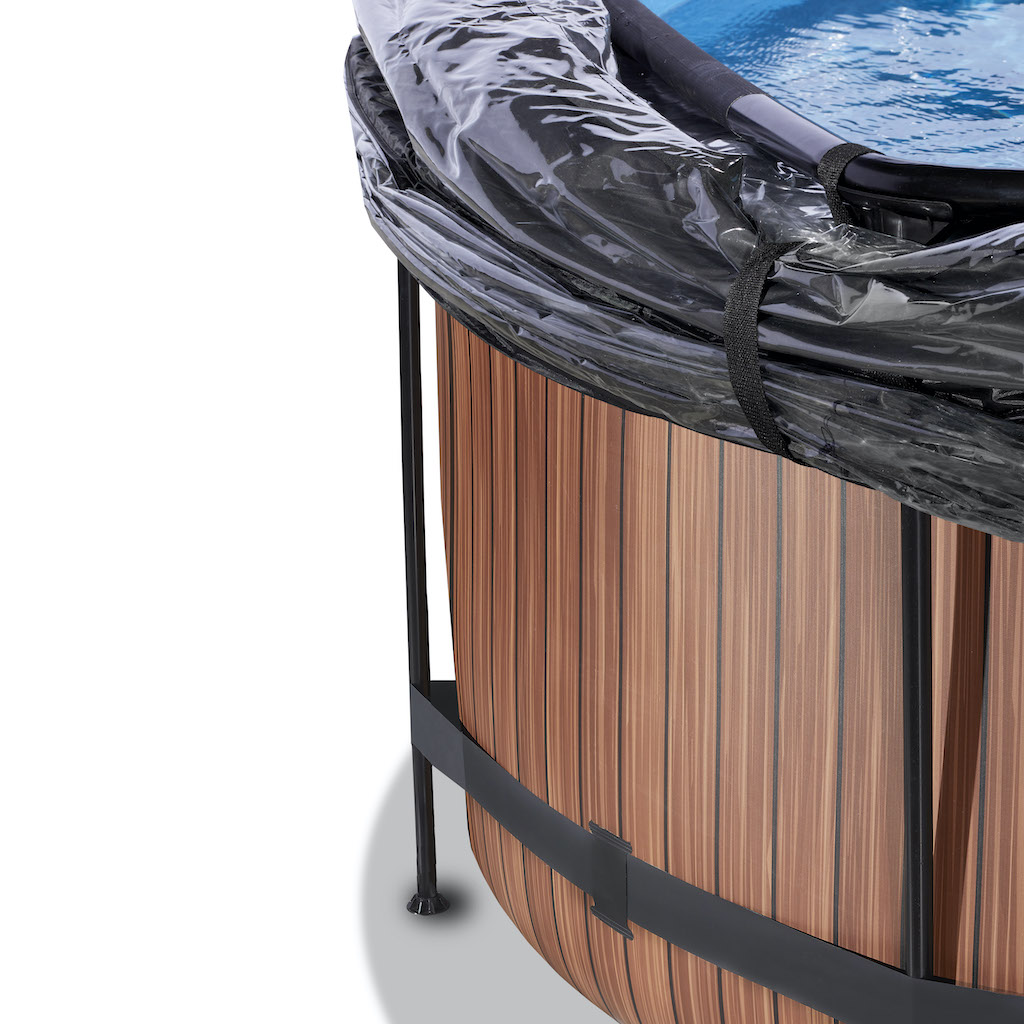 EXIT Piscine bois diamètre 360x122cm avec couverture et pompe filtre à sable - marron