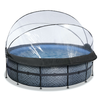 EXIT Stone piscine ø427x122cm avec auvent et pompe &agrave; sable - gris