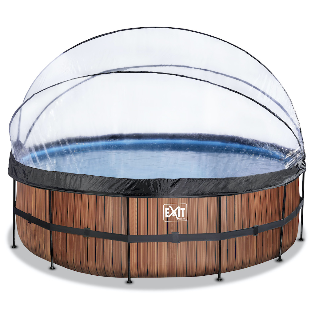 EXIT Piscine bois diamètre 450x122cm avec couverture et pompe filtre à sable - marron