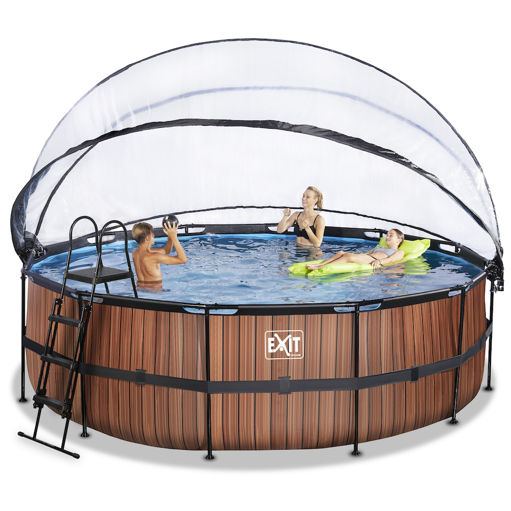 EXIT Wood zwembad Â—2cm met overkapping en zandfilterpomp - bruin