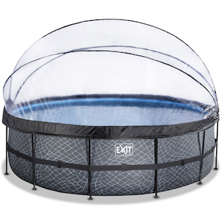 EXIT Stone piscine ø488x122cm avec auvent et pompe filtre &agrave; sable - gris