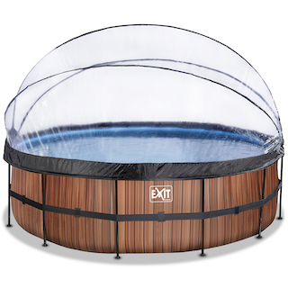 EXIT Piscine bois ø488x122cm avec auvent et pompe filtre &agrave; sable - marron