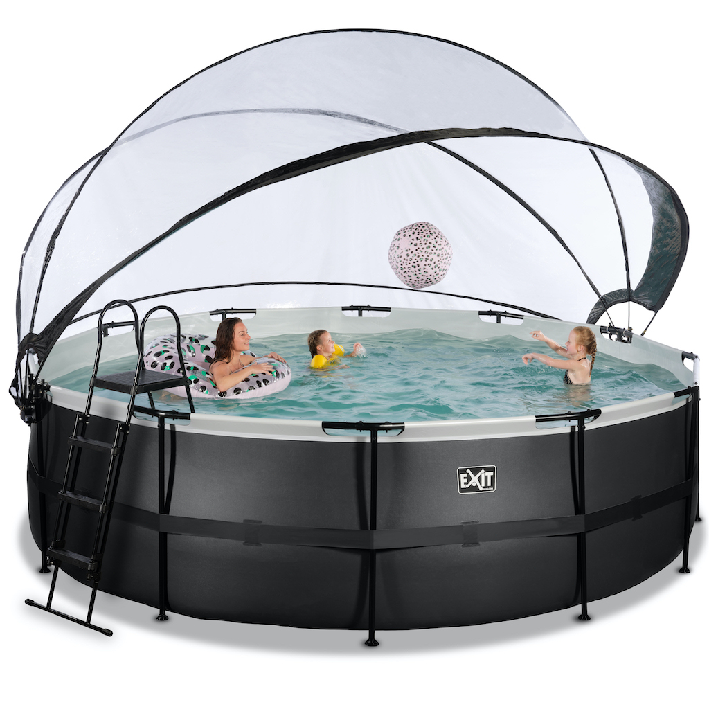 EXIT Piscine cuir noir diamètre 488x122cm avec couverture et pompe filtre à sable - noir