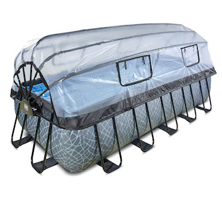 EXIT Stone piscine 540x250x122cm avec couvercle et pompe &agrave; sable - gris