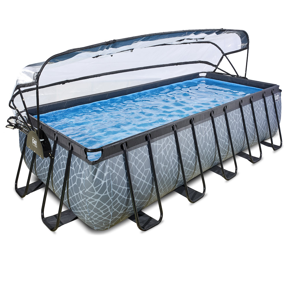 EXIT Stone piscine 540x250x122cm avec couvercle et pompe &agrave; sable - gris