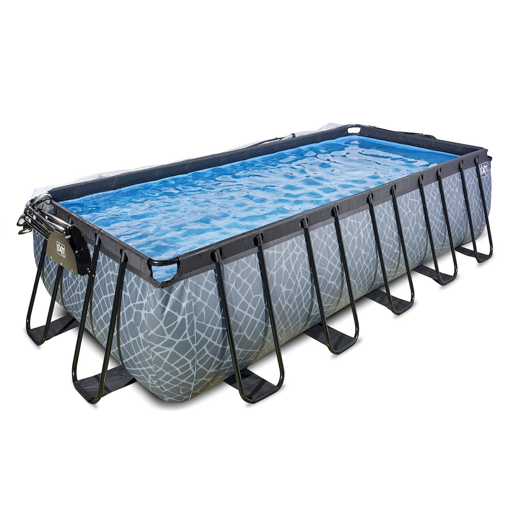 EXIT Stone piscine 540x250x122cm avec couvercle et pompe &agrave; sable - gris