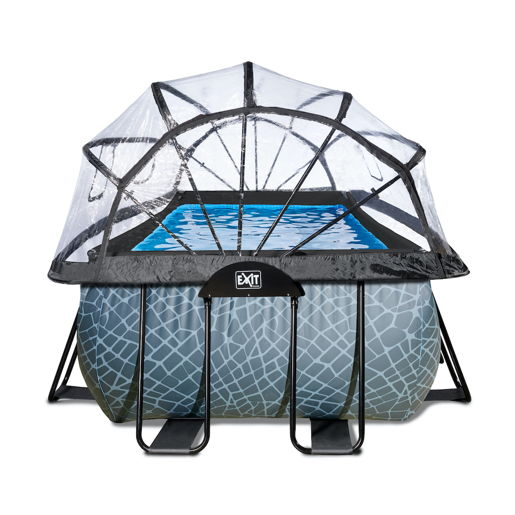 EXIT Stone piscine 540x250x122cm avec couvercle et pompe &agrave; sable - gris