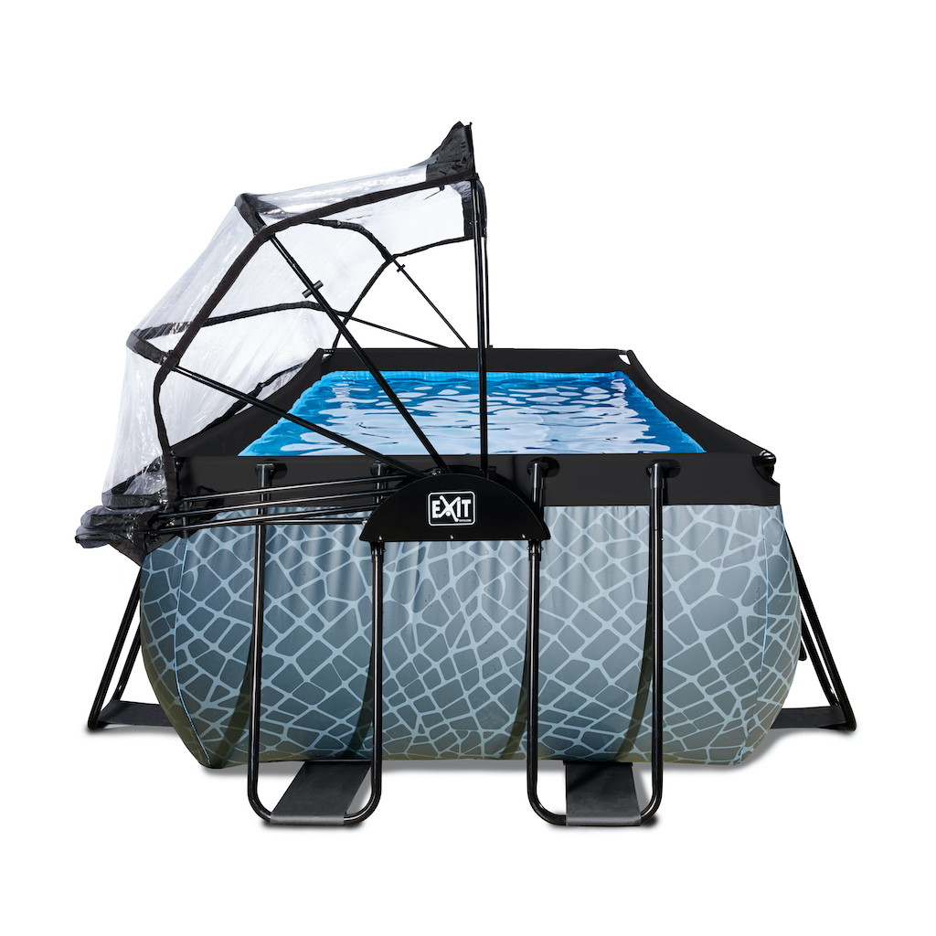 EXIT Stone piscine 540x250x122cm avec couvercle et pompe &agrave; sable - gris