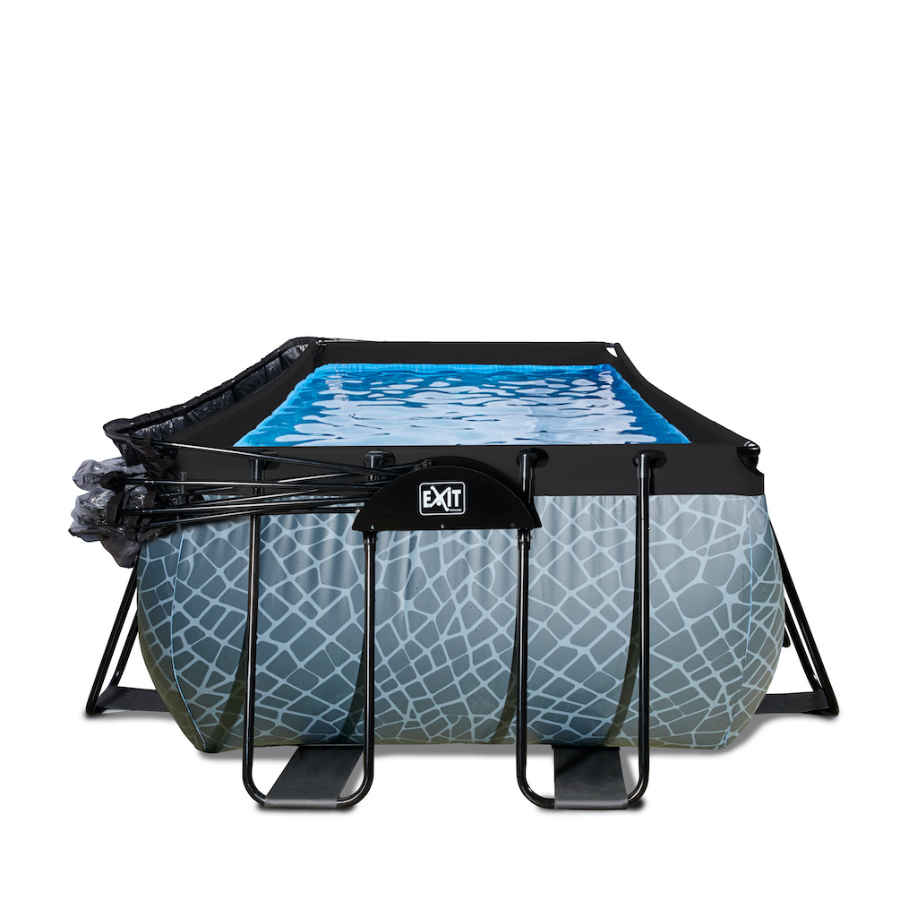 EXIT Stone piscine 540x250x122cm avec couvercle et pompe &agrave; sable - gris