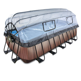 EXIT Piscine bois 540x250x122cm avec couvercle et pompe &agrave; sable - marron